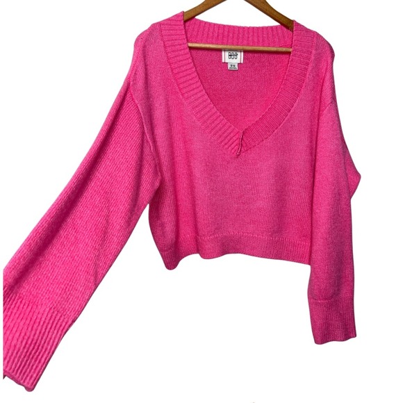 BDG Jenna Womens Pink V Neck Cropped Cozy Sweater Long Sleeve Ribbed Knit Size M - Picture 4 of 16